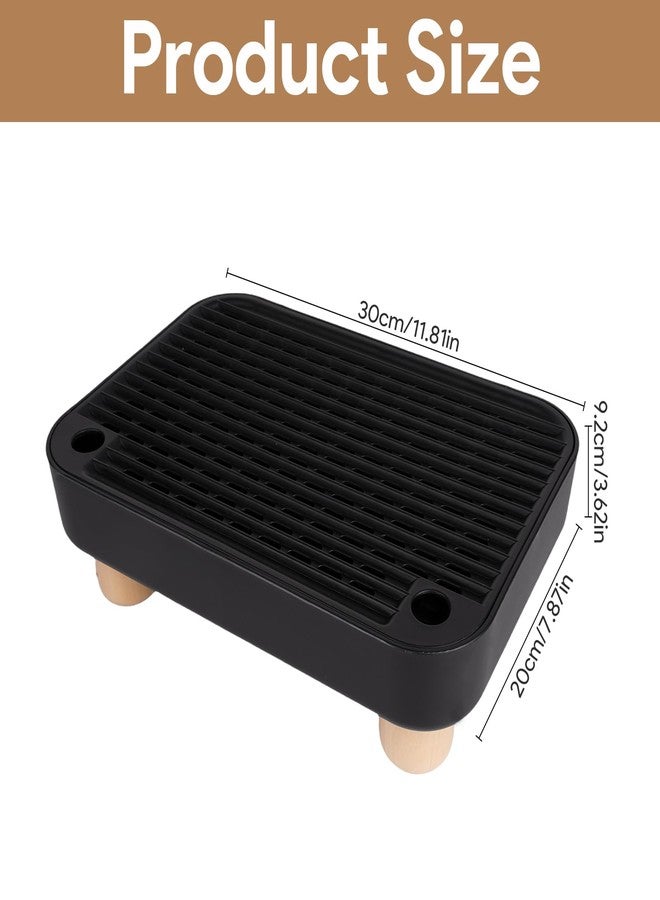 GENZYRE Cat Ramp Litter Box Step, Small Senior Cat Litter Box Mats Ramp for Floor with Wooden Base, Low Entry Cute Cats Food Mat Stairs Prevent Tracking, Silicone Small Litter Boxes Shield Catcher Mat Black - Image 2